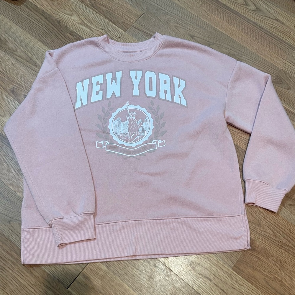 Fleurish Pink New York Graphic Crewneck Sweater